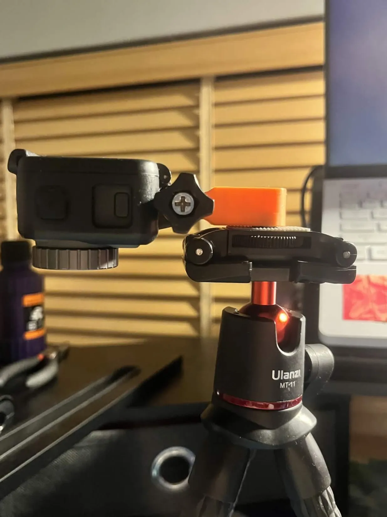 Mounted on the tripod